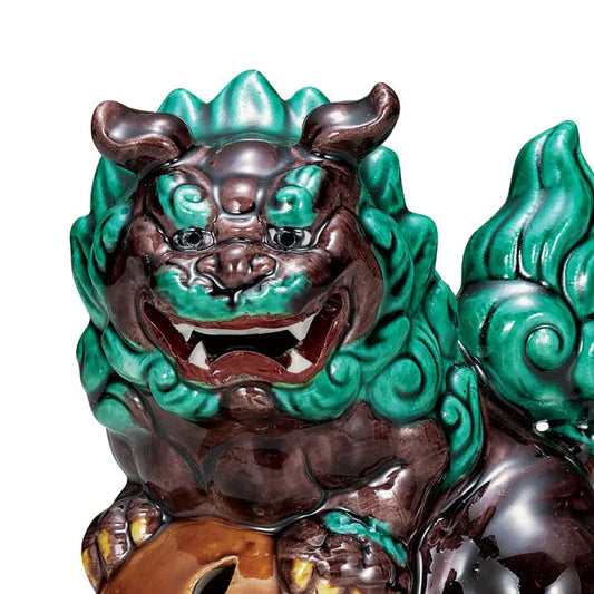 JAPANESE KUTANI PORCELAIN STANDING GUARDIAN LION FIGURINE – COCHI GLAZE FINISH