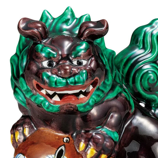JAPANESE KUTANI PORCELAIN STANDING GUARDIAN LION – COCHI-STYLE GLAZE