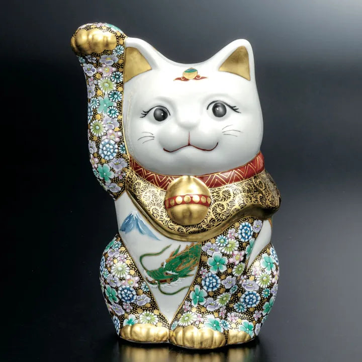 KUTANI WARE LUCKY CAT ‘HANA RYU’ – HAND-PAINTED MANEKI NEKO BY TAKA TOSHIFUMI