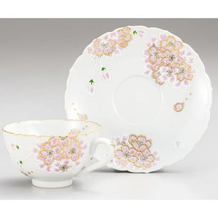 JAPANESE KUTANI WARE CUP & SAUCER – SAKURA CHERRY BLOSSOM DESIGN BY SHIHO AIKAWA