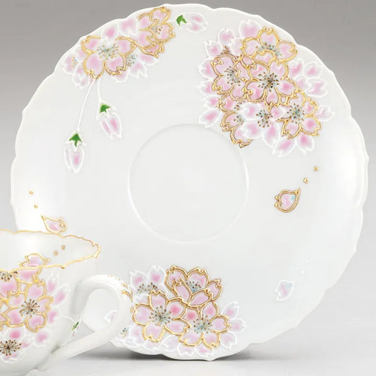 JAPANESE KUTANI WARE CUP & SAUCER – SAKURA CHERRY BLOSSOM DESIGN BY SHIHO AIKAWA