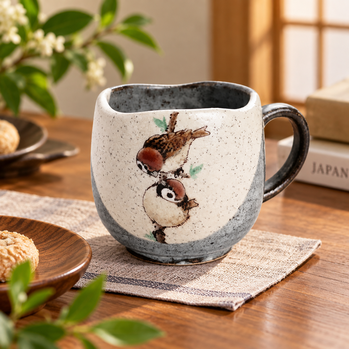KUTANI WARE MUG “TWO SPARROWS” (VERTICAL DESIGN) / TOSHITO NAKAMURA