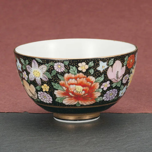 KUTANI WARE PAIR RICE BOWLS – HANA-ZUME DESIGN / TAISHI KILN (GIFT BOXED)