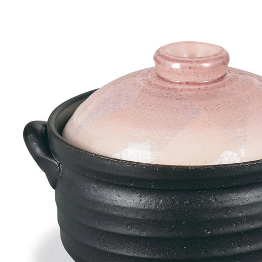 JAPANESE KUTANI RICE POT FOR 2 CUPS, SILVER DECORATIVE GLAZE IN PINK, PREMIUM BOX