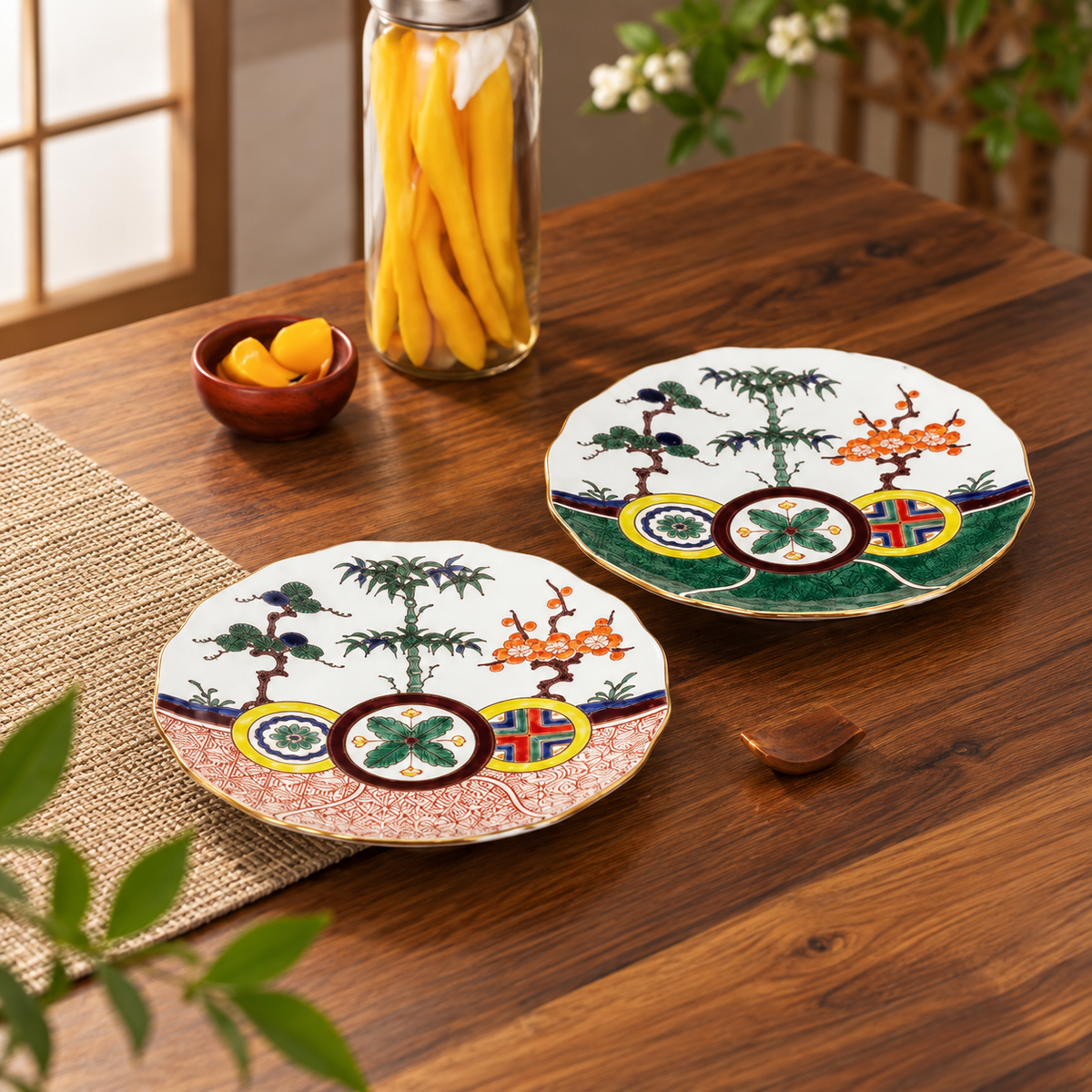 KUTANI WARE PLATE SET PINE, BAMBOO & PLUM (SHO-CHIKU-BAI)