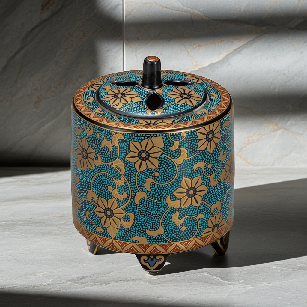 AOCHIBU KUTANI INCENSE BURNER , TRADITIONAL JAPANESE CERAMIC ART
