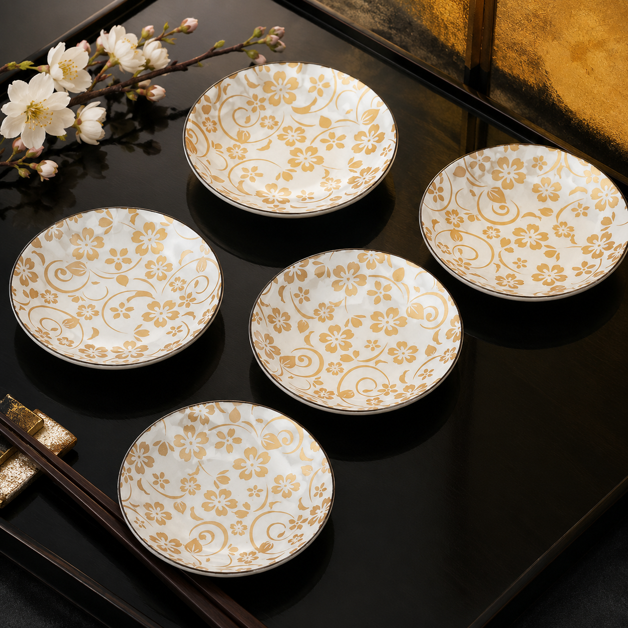 JAPANESE KUTANI PORCELAIN SMALL PLATE – SHIROCHIBU SAKURA DESIGN