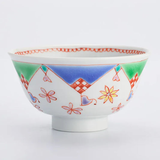 KUTANI WARE SINGLE RICE BOWL - HANAMATSURI (BLUE) DESIGN / GINSYUU KILN