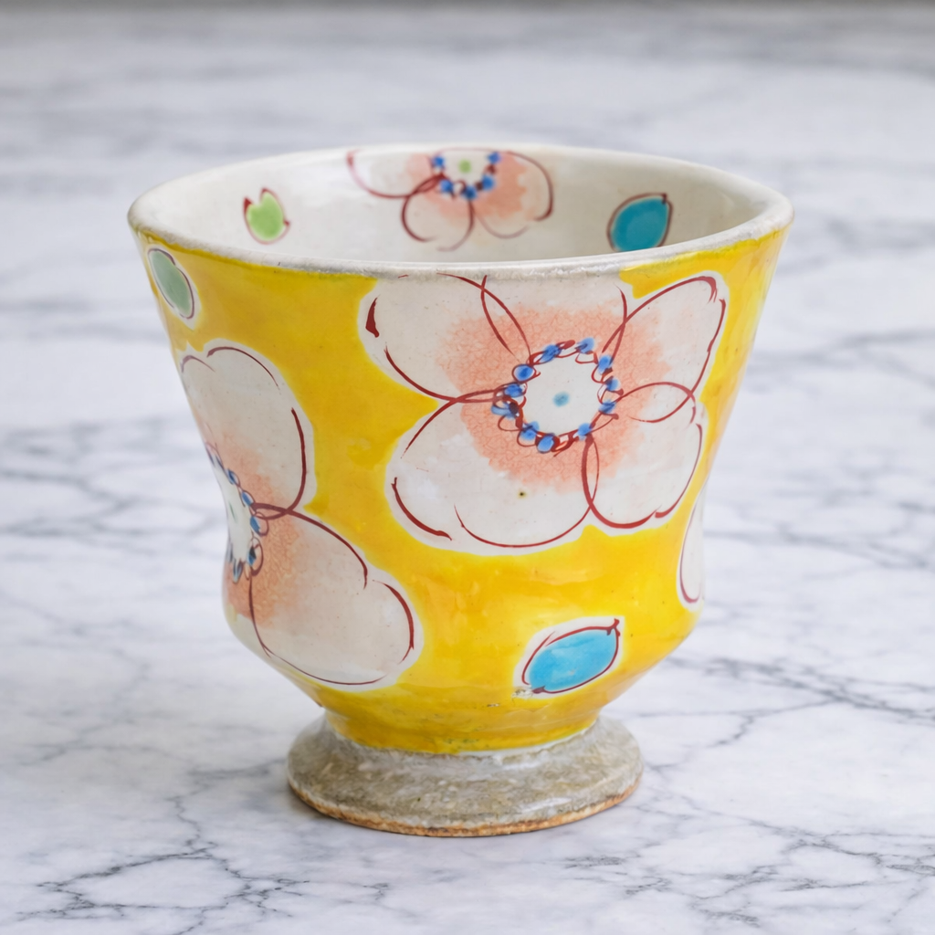 KUTANI JAPANESE YUNOMI YELLOW BLOOM ULALA/KOKUZOU KLIN