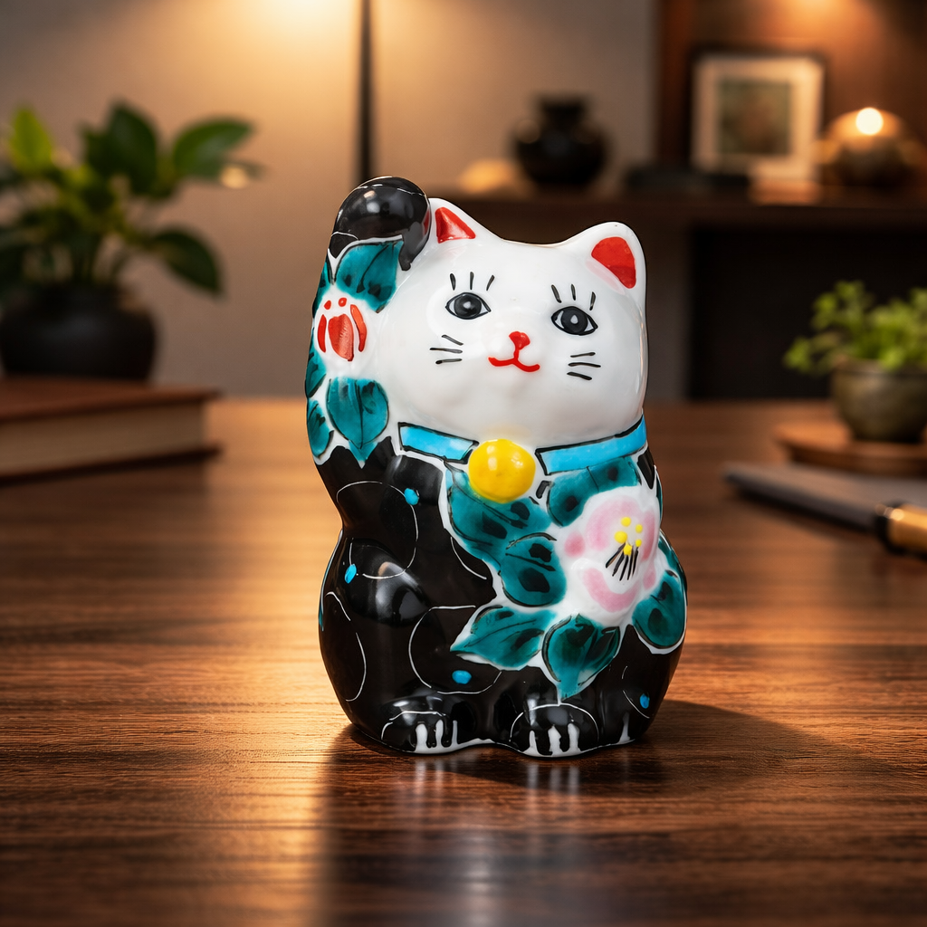 KUTANI WARE LUCKY CAT(MANEKI NEKO) IROE MUSOU TSUBAKI(BLACK)/ KOKUZOU KLIN