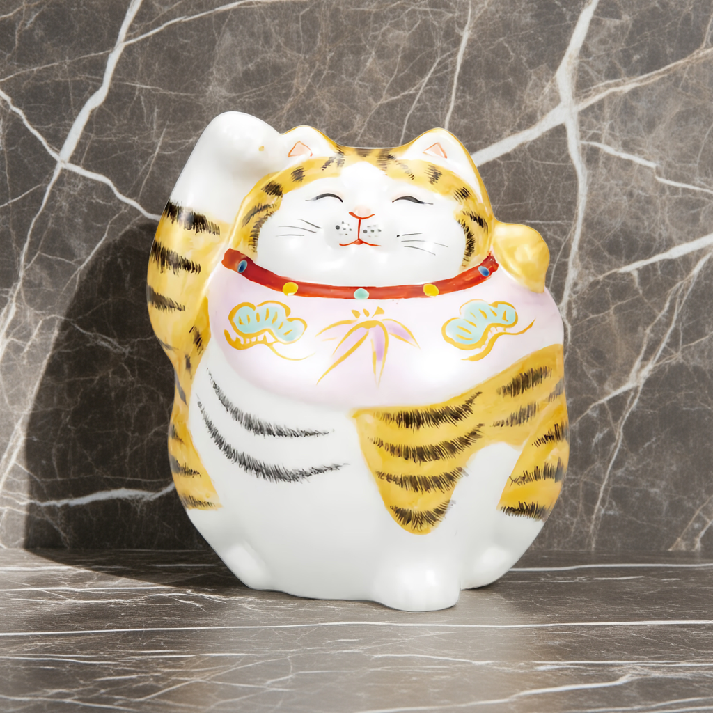KUTANI WARE FUKU-FUKU LUCKY CAT – GOLD DETAILING