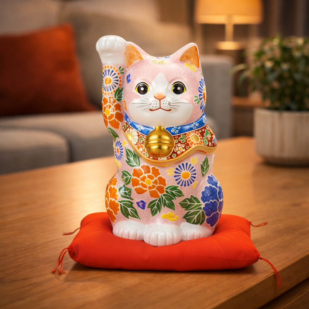 JAPANESE KUTANI PORCELAIN LUCKY CAT (MANEKI NEKO) – PINK MORI DESIGN