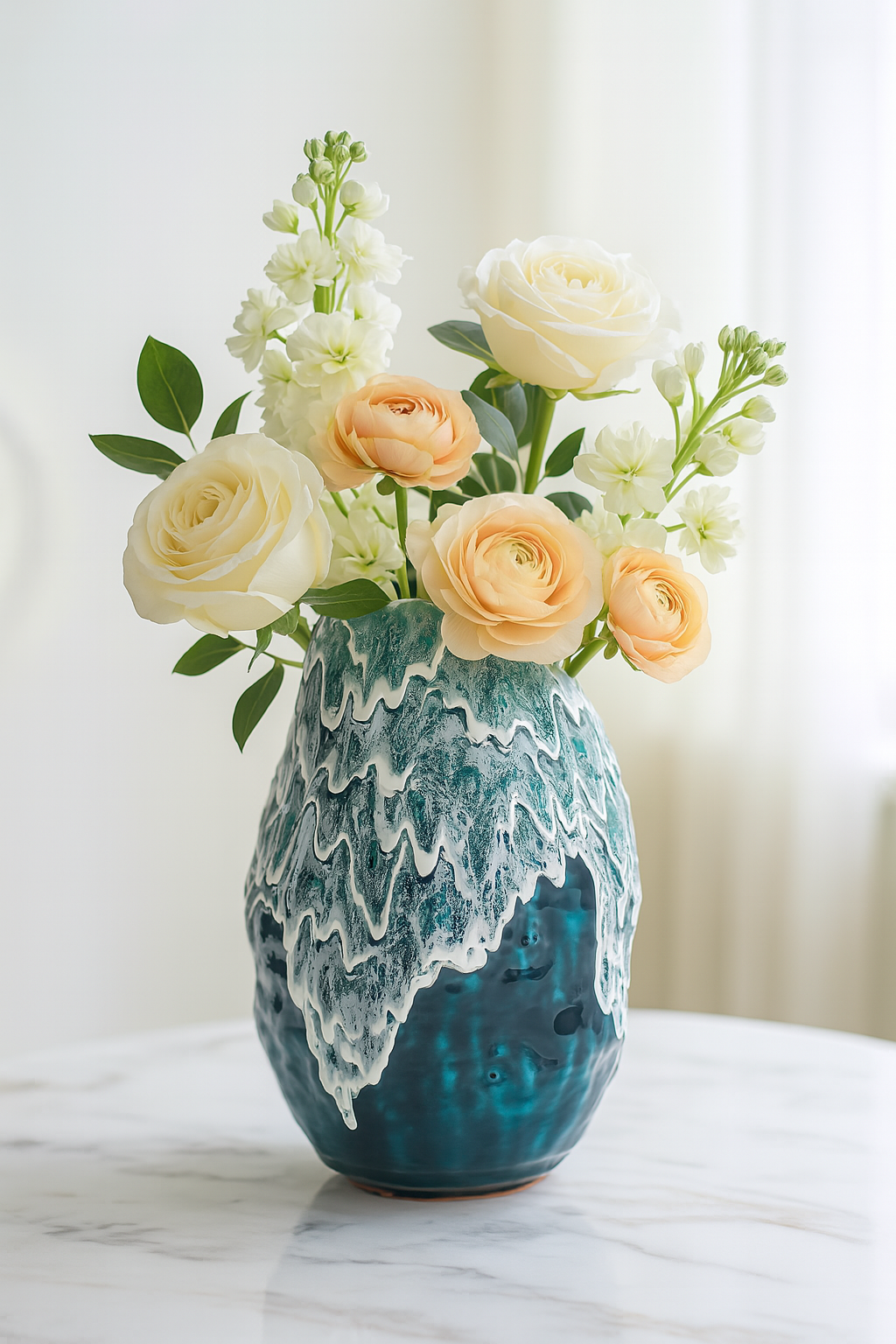 JAPANESE KUTANI PORCELAIN FLOWER VASE – “SAZAMEKU” INDIGO BLUE BY SAORI YAMAURA