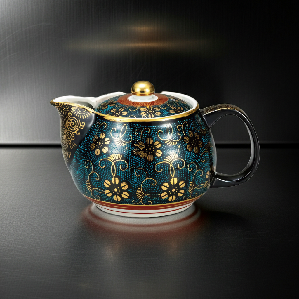 KUTANI JAPANESE TEA POT AOCHIBU TESEEN (WITH NETTED DESIGN)