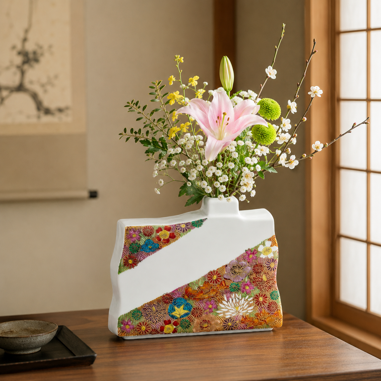 KUTANI SINGLE FLOWER VASE GOLD HANA-ZUME FLORAL DESIGN (GIFT BOX)