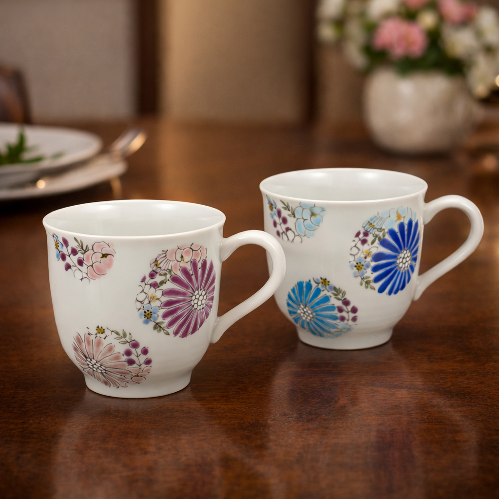 KUTANI WARE PAIR OF MUGS HANA / IROE YUU