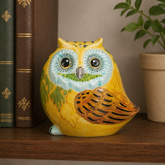 KUTANI WARE OWL FIGURINE (SIDE-FACING) – YELLOW OVERGLAZE