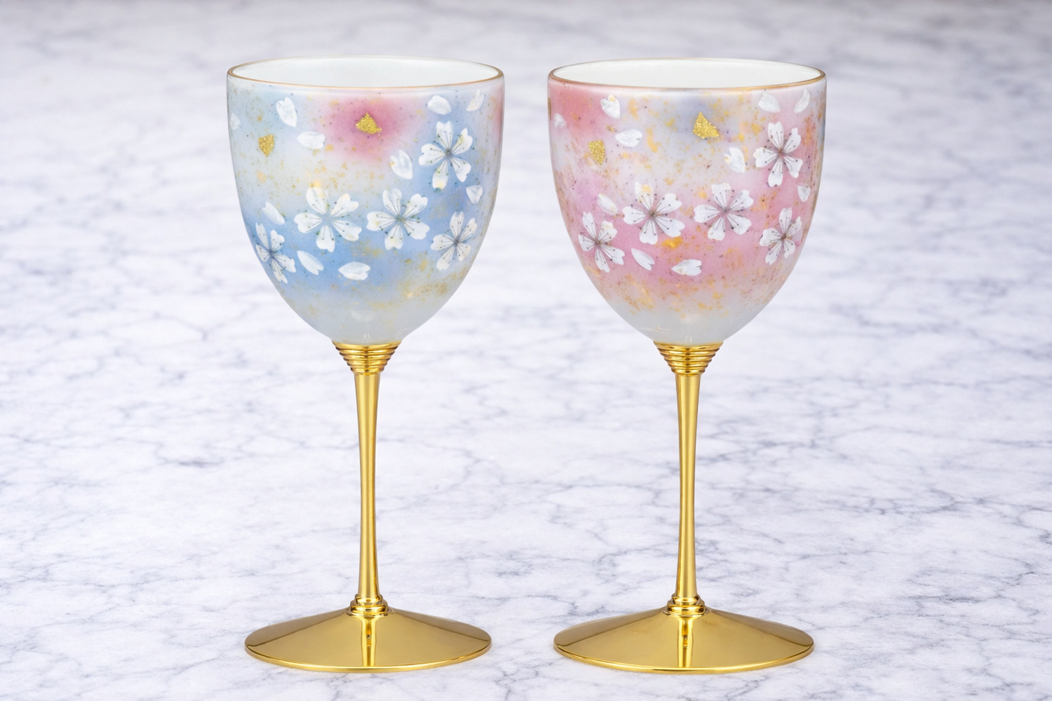KUTANI WARE PAIR WINE GLASSES – HANA NO MAI “FLOWER DANCE” (GIFT BOXED)