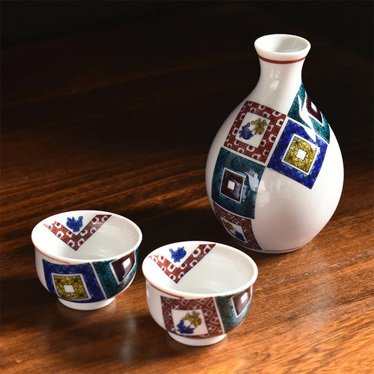 KUTANI JAPANESE SAKE SET KO-KUTANI STYLE ISHIDATAMI/TAISHI KLIN