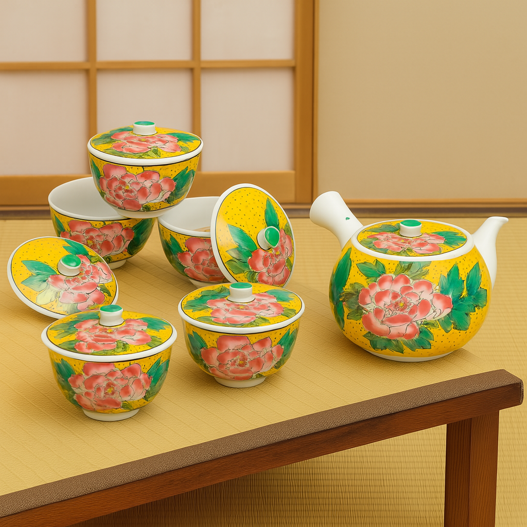 JAPANESE TEAPOT SET KUTANI YOSHIDAYA-STYLE PEONY/ IKUMI SAWADA