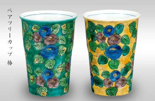 JAPANESE KUTANI PAIR OF FREE CUPS TSUBAKI