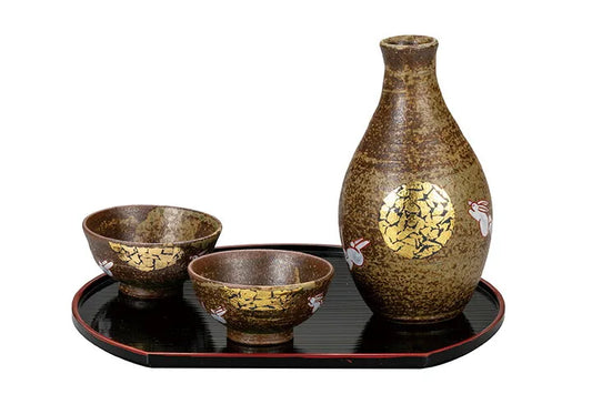 KUTANI WARE SAKE VESSELS SET TSUKIMI USAGI