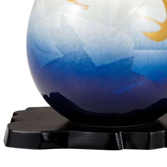 KUTANI JAPANESE FLOWER VASE SILVER GLAZE TWIN CRANES (WITH STAND)