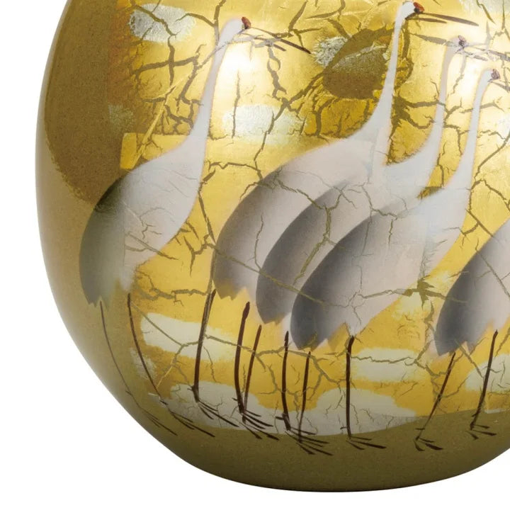 KUTANI WARE FLOWER VASE GOLD LEAF CRANE/ TOYOSHI YAMADA