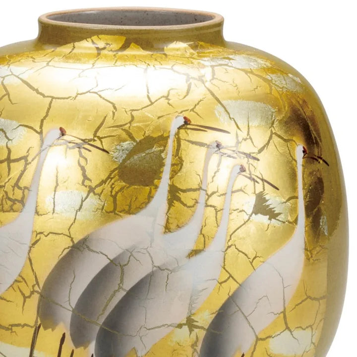 KUTANI WARE FLOWER VASE GOLD LEAF CRANE/ TOYOSHI YAMADA