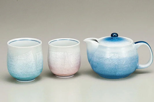 KUTANI JAPANESE TEA SET KUTSUROGI SET - GINSAI (SILVER GLAZE)