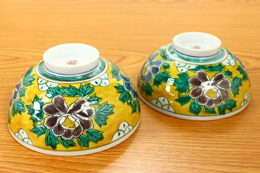 KUTANI WARE SET OF RICE BOWLS (YOSHIDAYA BOTAN STYLE)/ BIZAN KLIN