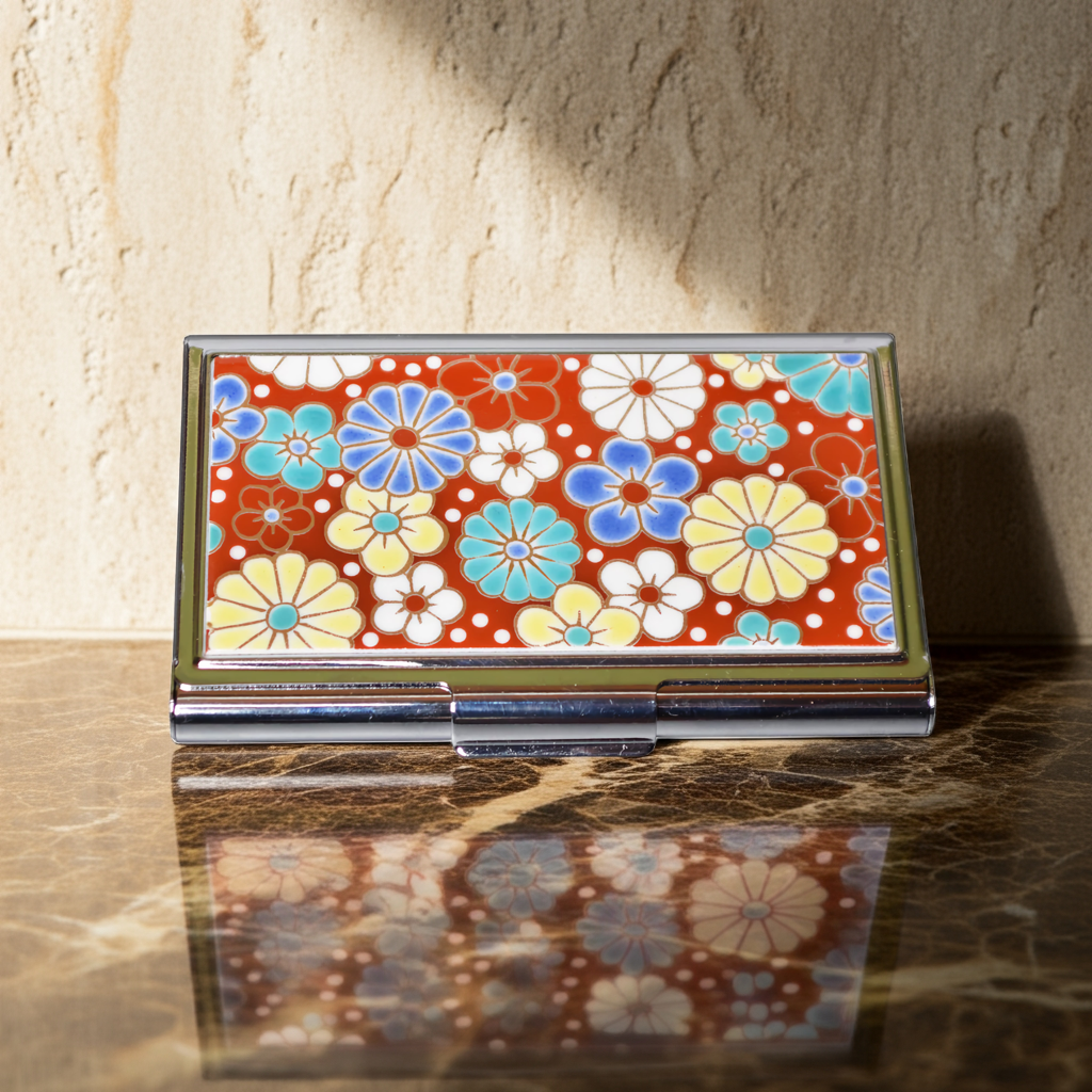 KUTANI JAPANESE CARD CASE PLUM AND CHRYSANTHEMUM /SEIKOU KLIN