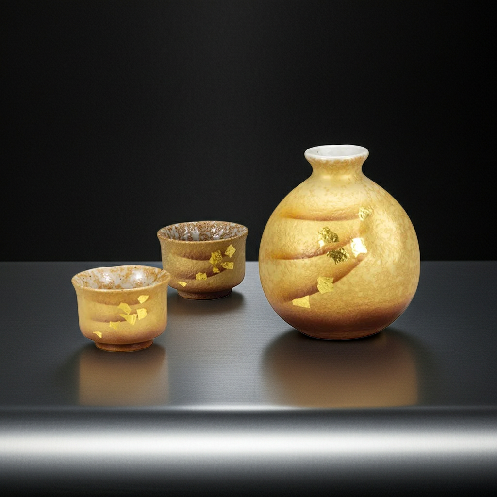 KUTANI WARE SAKE SET – GOLD LEAF DESIGN (GIFT BOX INCLUDED)