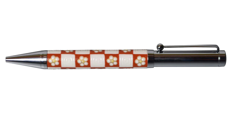 KUTANI WARE BALLPOINT PEN PLUM ICHIMATSU (UMEICHIMATU DESIGN) BP-16 /SEIKOU KILN, JAPANESE CERAMIC PEN