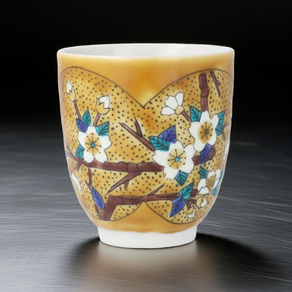 KUTANI WARE YUNOMI TEACUP – YOSHIDAYA STYLE SAKURA DESIGN BY TAISHI KILN
