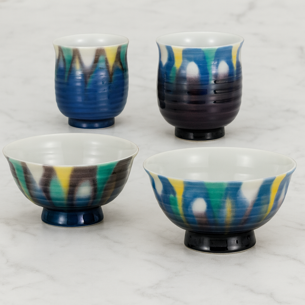 KUTANI WARE “YŪSAI” HARMONY SET BY HAIKU KILN – JAPANESE CERAMIC GIFT BOXED SET