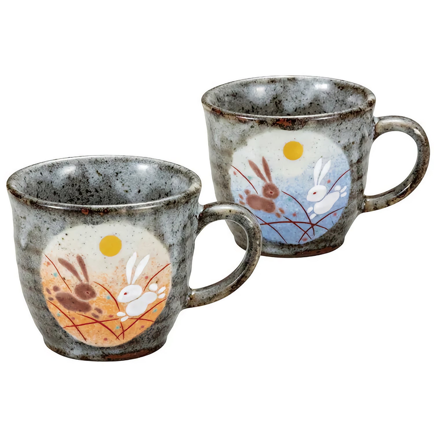 KUTANI JAPANESE PAIR OF MUGS HOPPING RABBIT
