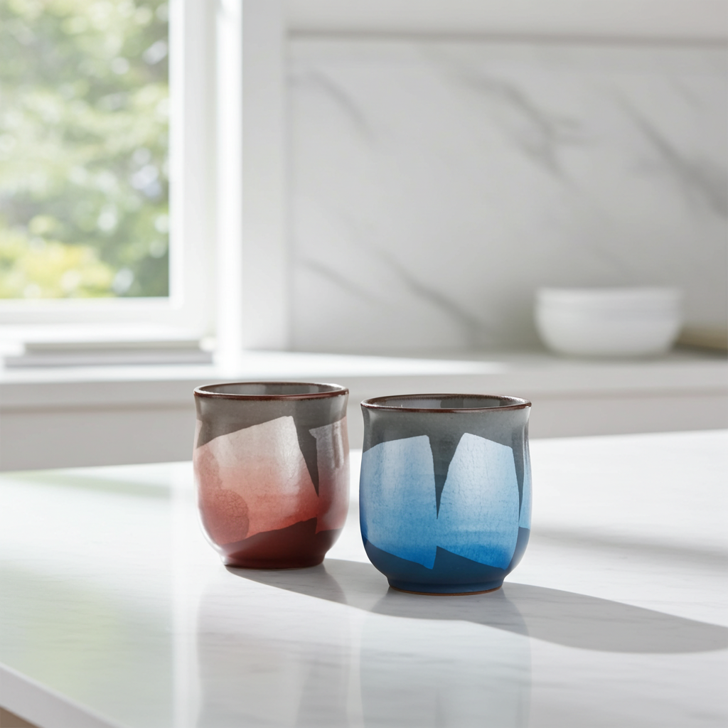 KUTANI WARE SILVER GLAZE PAIR TEACUPS – BIZAN KILN (GIFT BOXED)