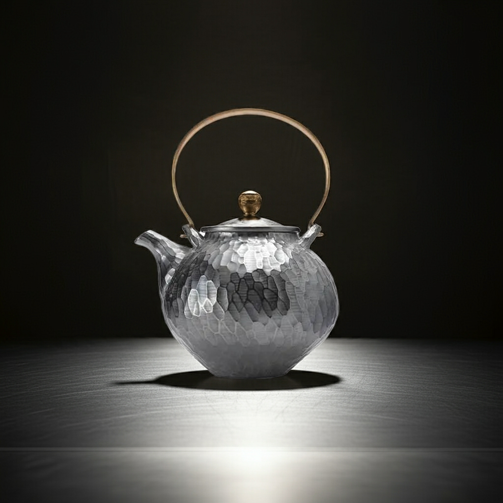 JAPANESE ARITA PORCELAIN SMALL TEAPOT – ANTIQUE SILVER HAMMERED FINISH BY RISOGAMA