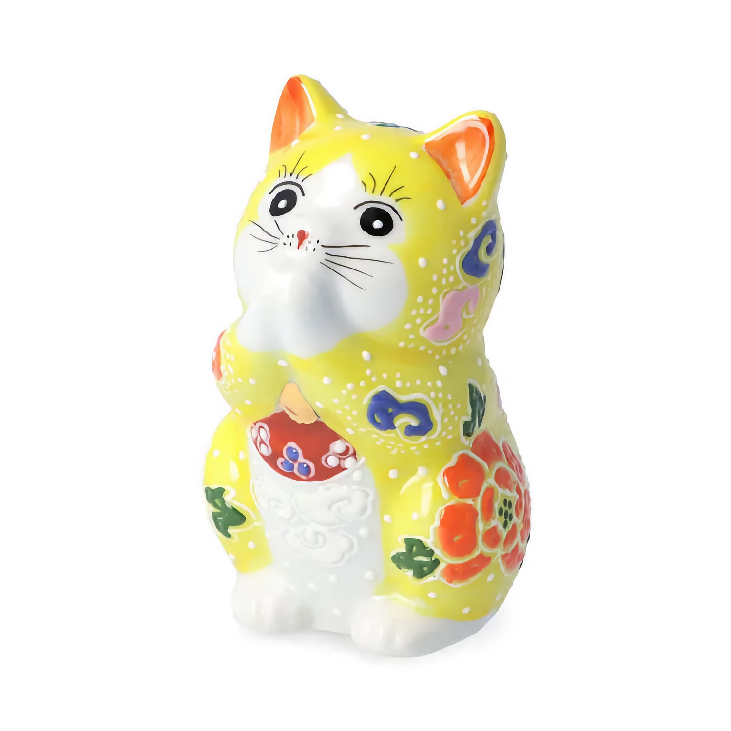 KUTANI JAPANESE LUCKY CAT(PRAYING CAT) YELLOW RAISED DECORATION