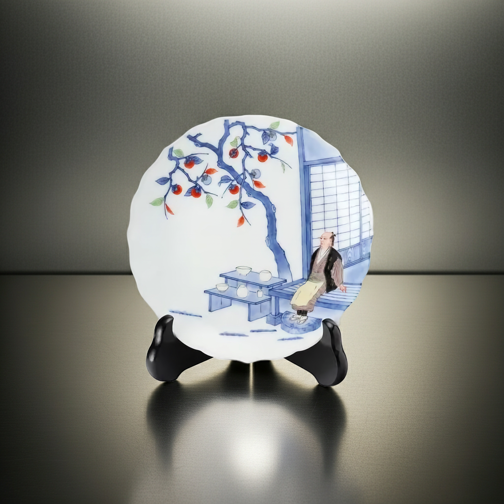 ARITA WARE DECORATIVE PLATE “KIKYO RIM SHODAI PATTERN” – KAKIEMON KILN (6-INCH)