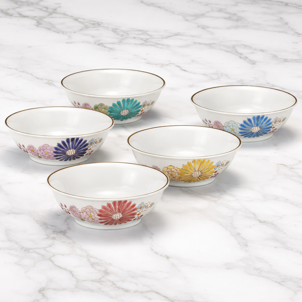 JAPANESE KUTANI WARE SMALL BOWL SET “HANA” | IROE-YŪ GIFT BOX INCLUDED
