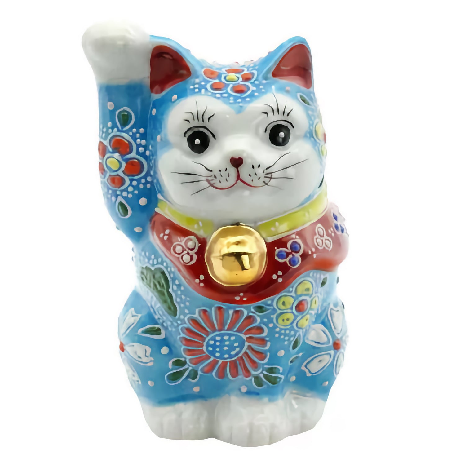 KUTANI JAPANESE LUCKY CAT(MANEKI NEKO) PALE BLUE RAISED DESIGN