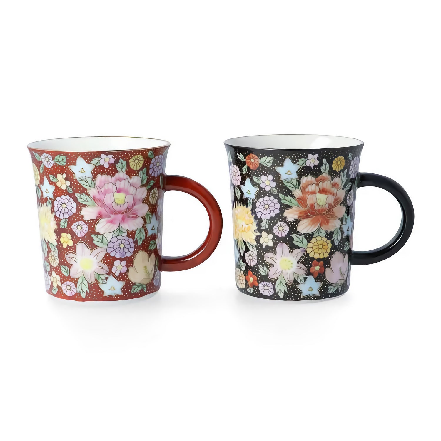 JAPANESE KUTANI WARE PAIR MUG CUPS – HANAZUME FLORAL DESIGN