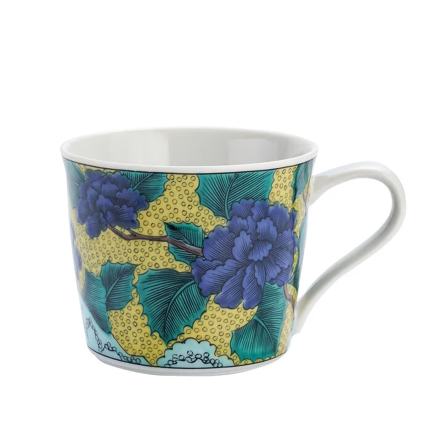 KUTANI JAPANESE MUG CUP PEONY ON EARTHEN SLOPE /SEIKOU KLIN