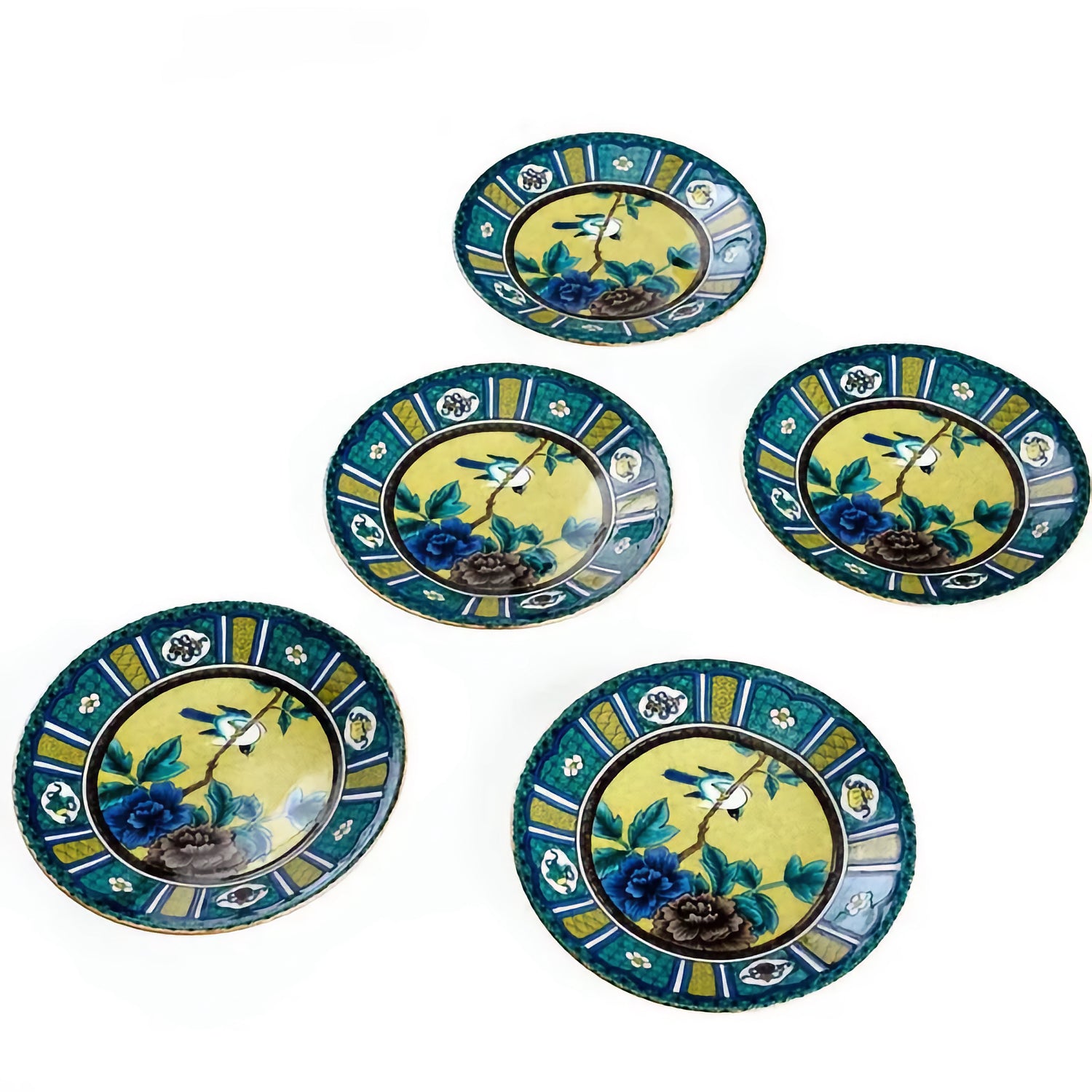 KUTANI JAPANESE PLATE SET YOSHIDAYA-STYLE PARTITIONED PEONY WITH BIRD/ SEIKOU KLIN