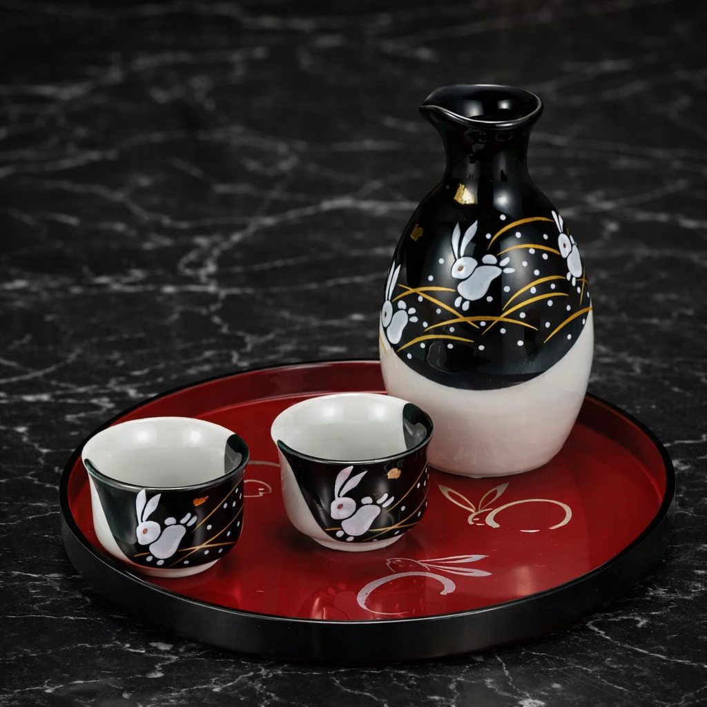 KUTANI JAPANESE SAKE SET HANE USAGI (WITH TRAY)