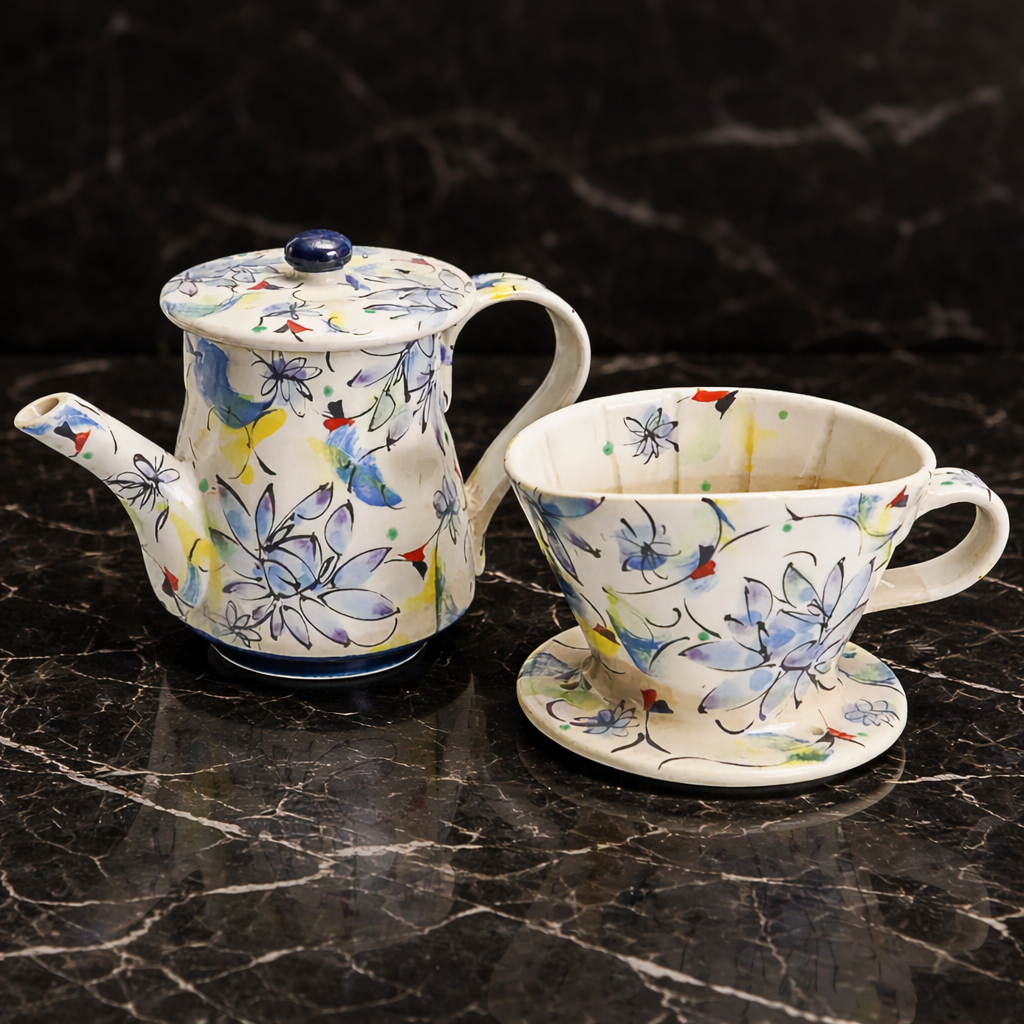 KUTANI WARE COFFEE DRIPPER & POT “SAIKA BLUE