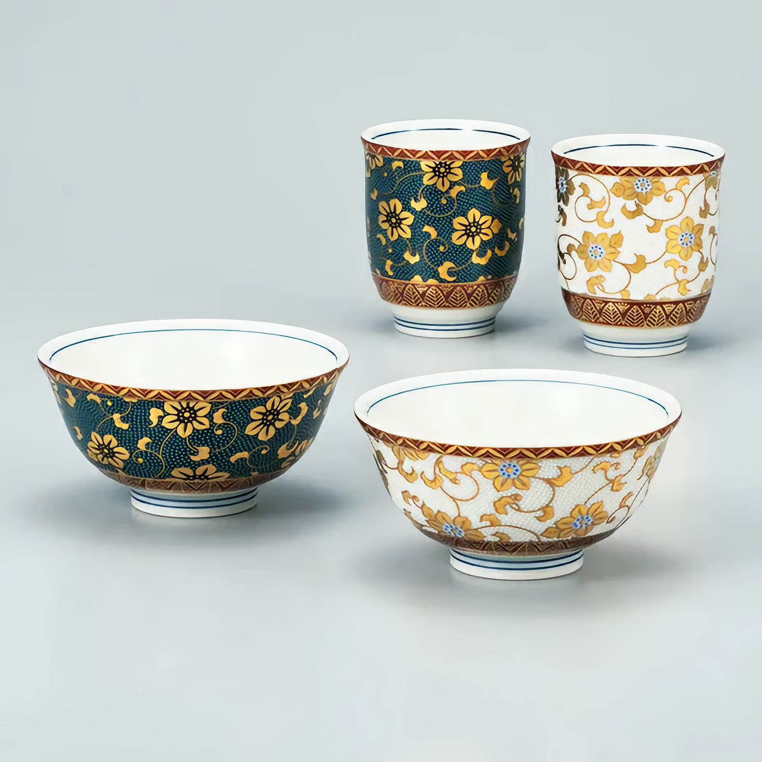 KUTANI WARE MATCHING COUPLE SET-TESEEN KARAKUSA DESIGN