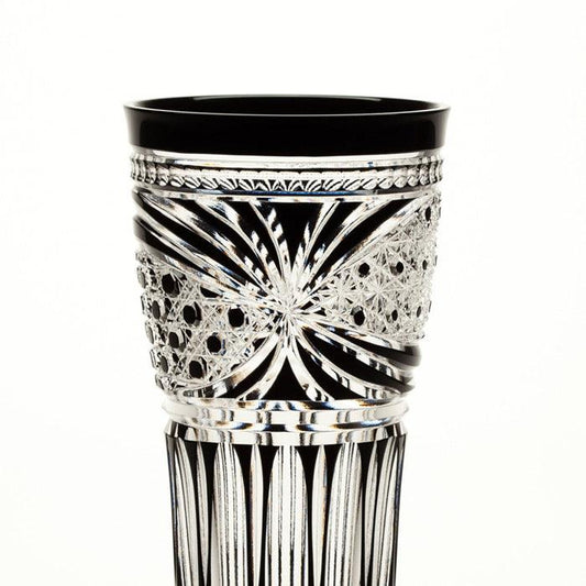 EDO KIRIKO OCTAGONAL KAGOME & CHRYSANTHEMUM KAGOME PATTERN BEER GLASS - BLACK